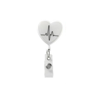 Heart Shaped Badge Reels - EKG- White, OSFA