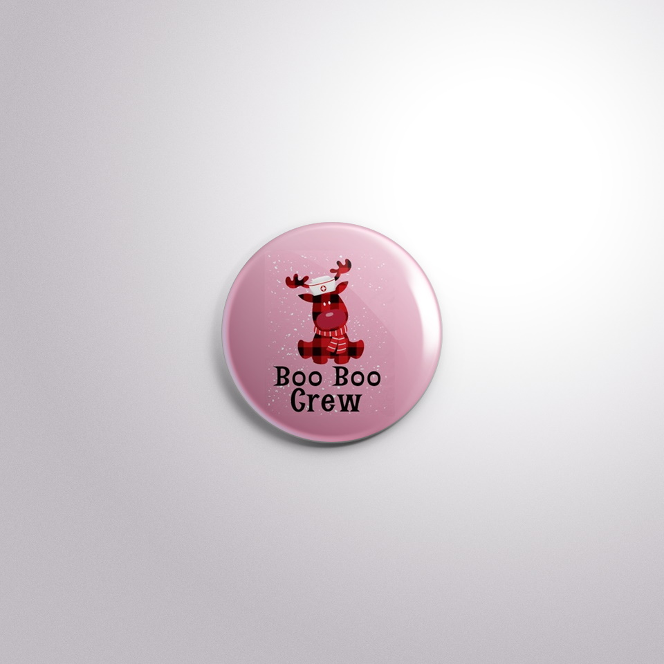 H72 Interchangeable Badge Button Boo Boo Crew Reindeer Pink